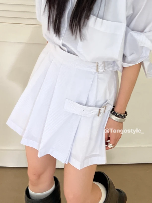 HELLOTANGO《入夏ing》小众时尚极简条纹可调节扣半身短裙53504#
