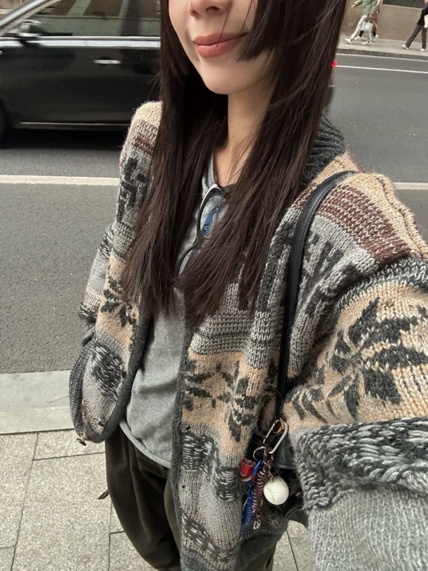 HELLOTANGO《挪威森林》小众设计费尔岛系列提花开衫毛衣77190#