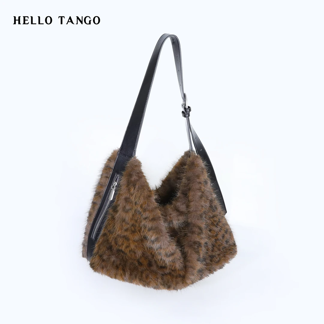 HELLOTANGO小众设计豹纹毛茸茸单肩斜挎包766/768#