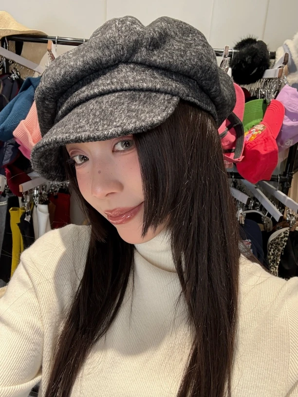 HELLOTANGO小众秋冬复古百搭高级感八角帽