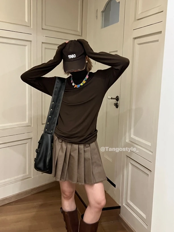 HELLOTANGO《春日幻想》小众极简英伦复古松紧腰百褶短裙83799#