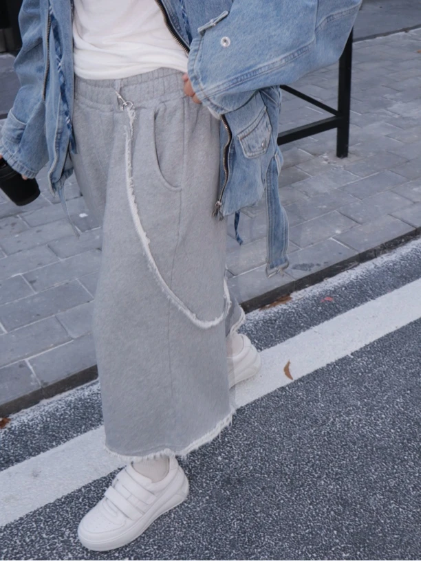 HELLOTANGO《自由想象力》小众个性挂绳设计松紧腰毛边休闲裤54937#