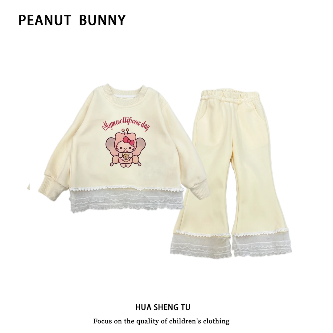 【现货】241061女童花边卫衣套装新款上衣裤子两件套春款2025