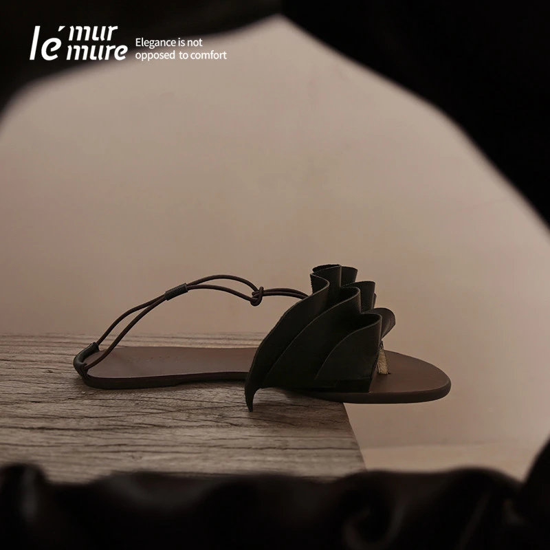 Le' Murmure设计师 两穿夹趾小羊皮手工平底罗马凉鞋-Heidi 荞唛