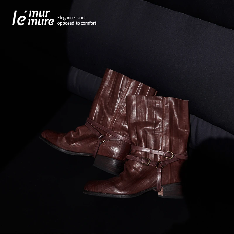 Le' Murmure 都市浮游者 ·旧日绮梦 Italy水洗牛皮松弛感宽筒靴zb