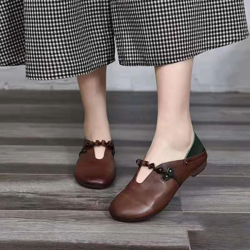 厂家直销大码真皮平底单鞋女牛筋软底一脚蹬平底防滑奶奶鞋女皮鞋