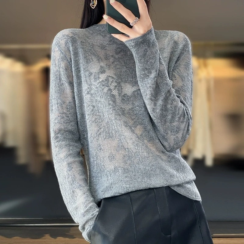 【霓裳羽衣】24款女士羊毛衫镂空薄款长袖上衣蕾丝针织衫打底衫