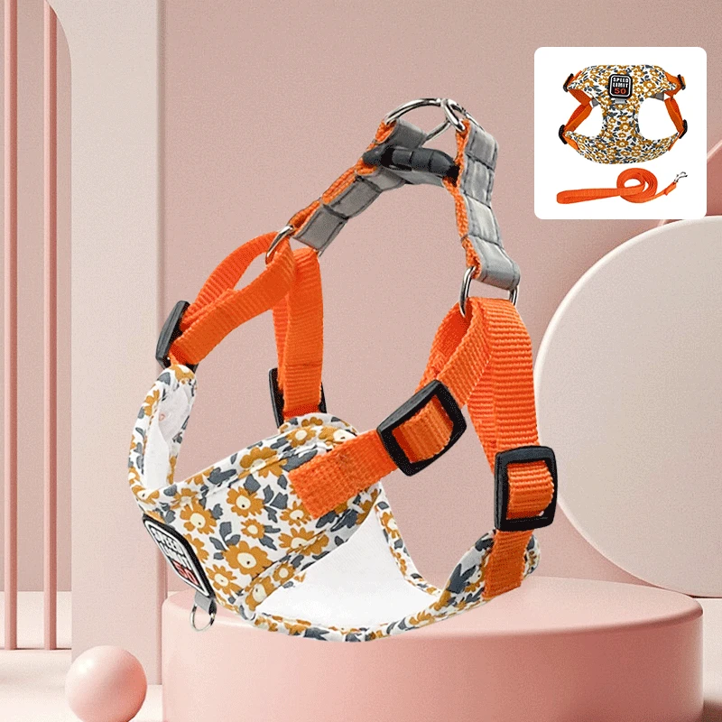 宠物牵引绳子遛狗外出中小型犬背心式比熊博美印花胸背带调节通用