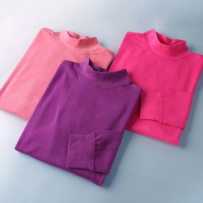 女士中领纯棉单件上衣中高领中老年人秋衣衬衣老人打底棉毛衫内衣