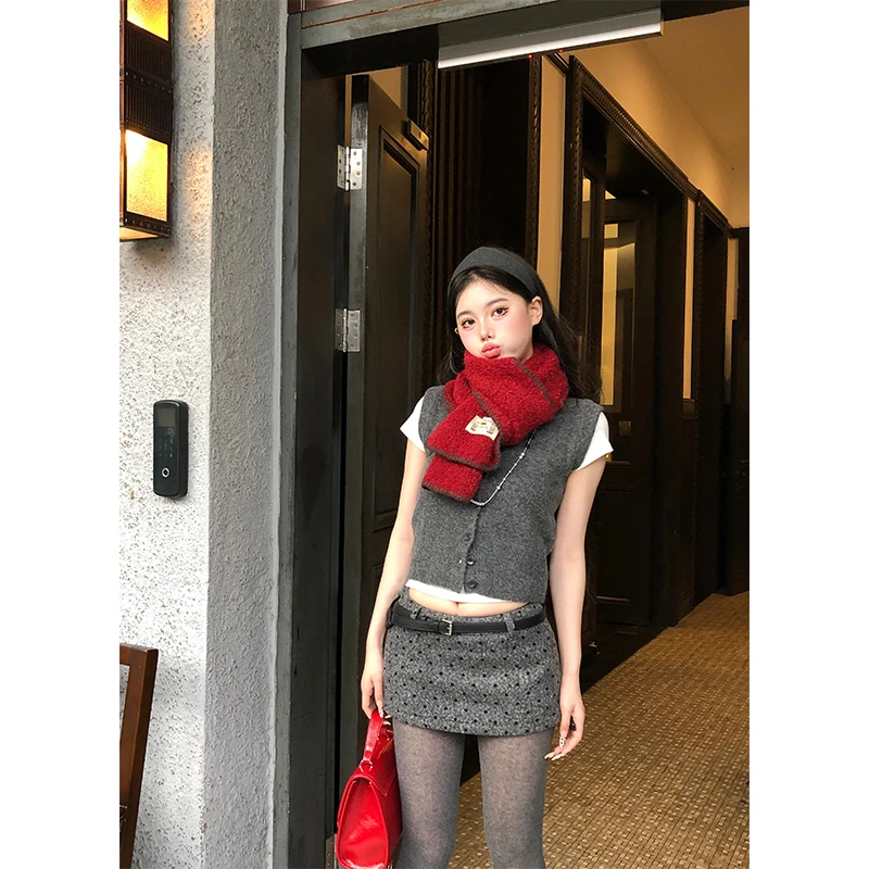 刘德瓜LDG【小马甲】学院宽松针织无袖马甲女上衣开衫叠穿短款