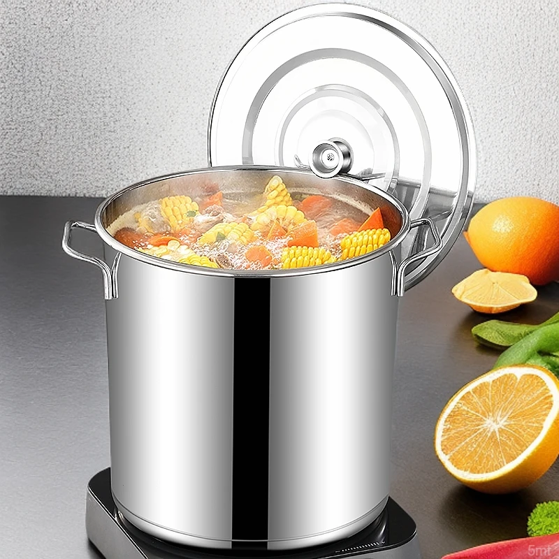 商用不锈钢桶圆桶带盖汤锅汤桶加厚家用不锈钢卤肉锅油炸小锅