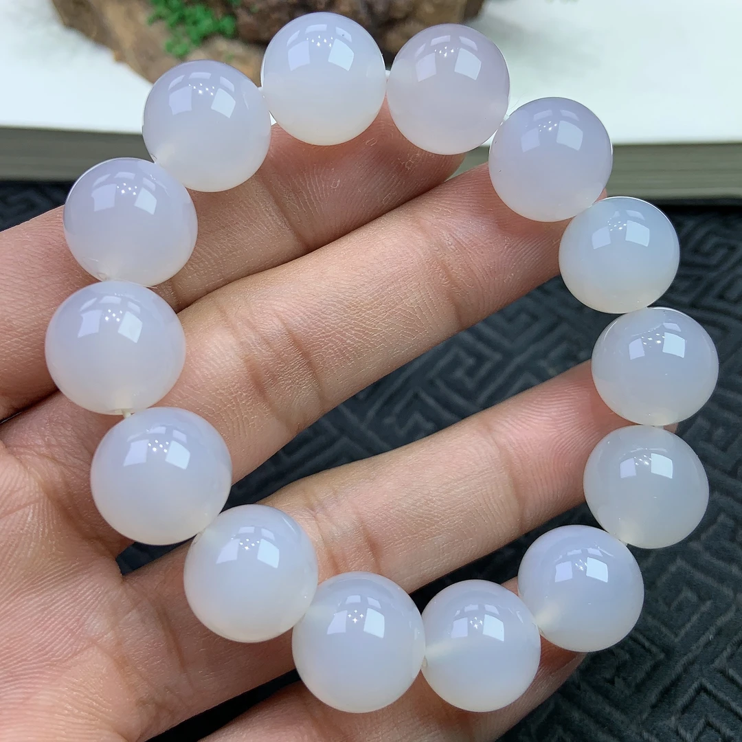 14mm14颗天然白月光玛瑙手链手串珠链饰品配件DIY水晶手饰