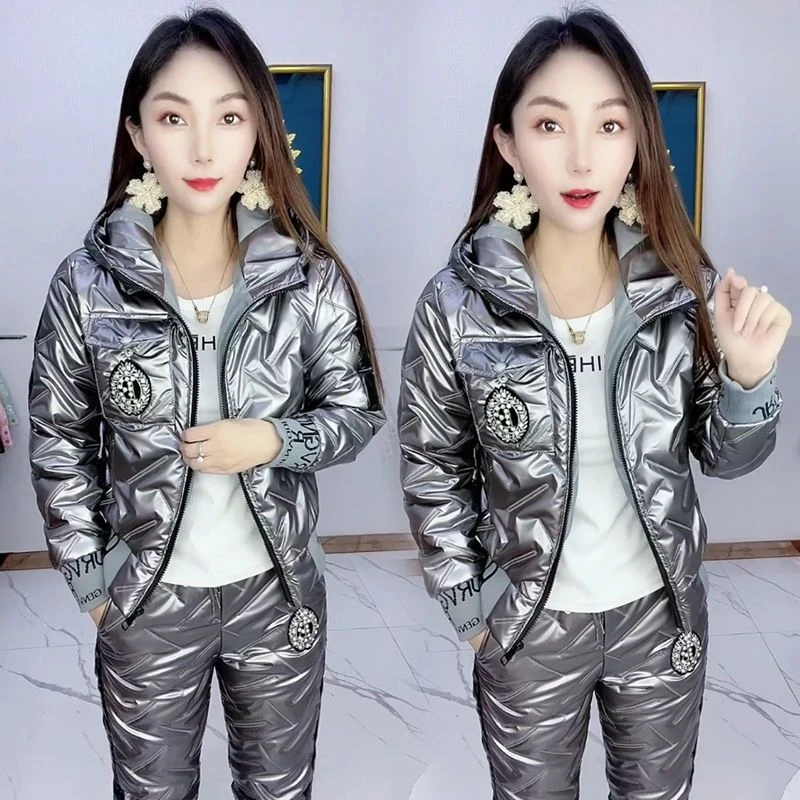 冬季2023新款羽绒羽绒服套装女大码百搭气质时尚洋气羽绒服棉裤两