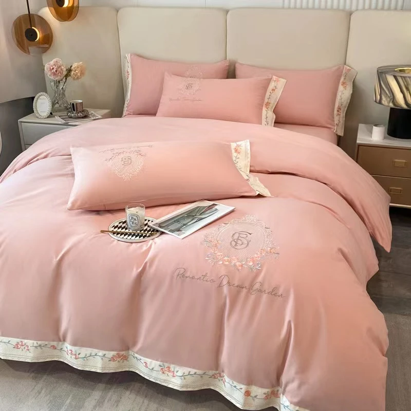 法式轻奢纯棉四季款刺绣公主风田园风宽边被套床上用品结婚
