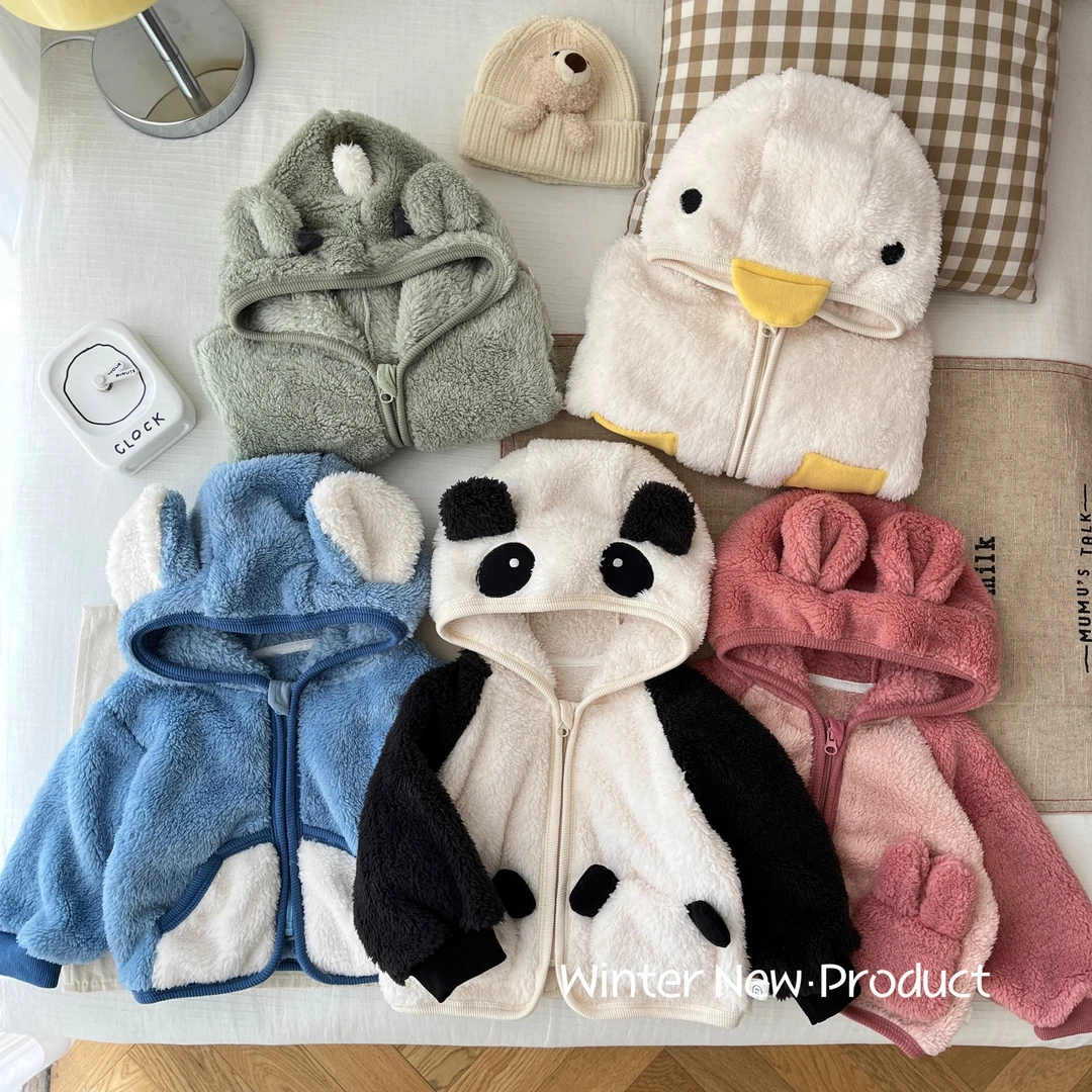 洋气毛绒儿童超萌毛毛外套 0-5岁冬季韩国童装女童可爱连帽上衣潮