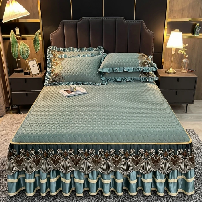 可拆洗乳胶三件套凉感丝幼儿柔软舒适冰丝凉席床裙款