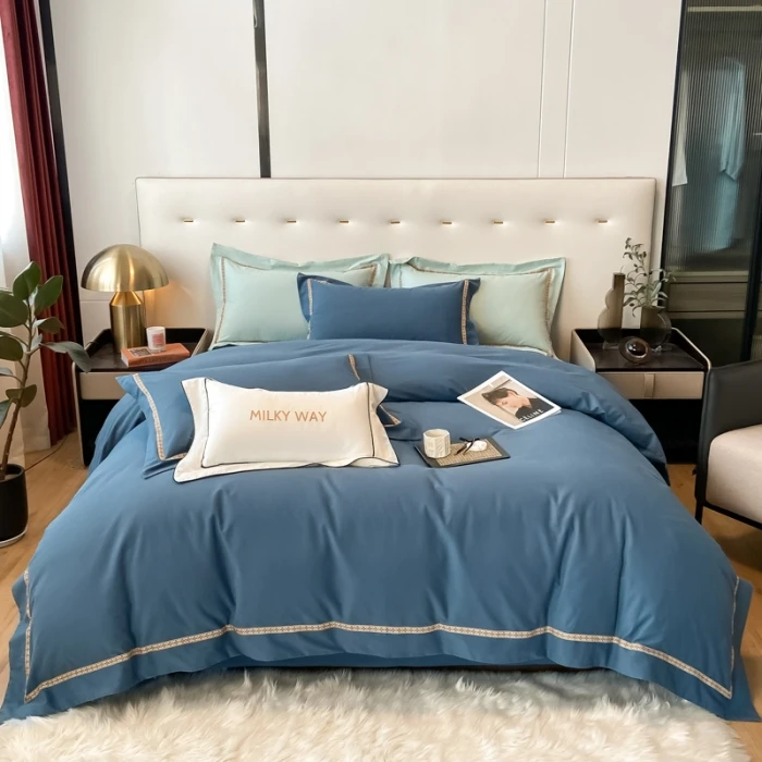 新款A类纯棉四件套 新疆长绒棉纯色轻奢双面加厚床单款简约时尚