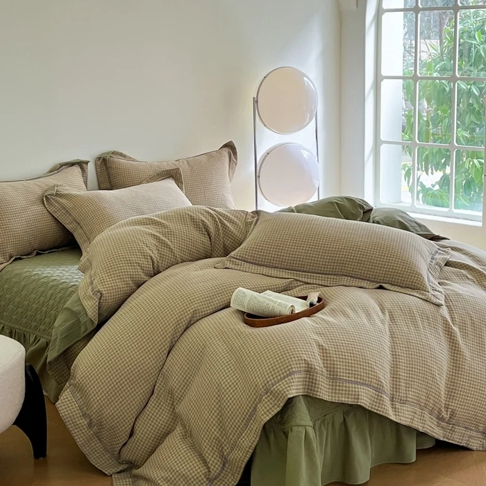 【高端轻奢】全棉床盖双层纱四件套加厚简约夹棉纯棉水洗棉套件