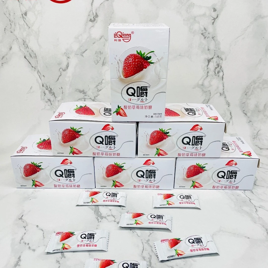 利强Q嚼整盒168克酸奶草莓口味糖果休闲零食品酸甜礼品奶糖球批发