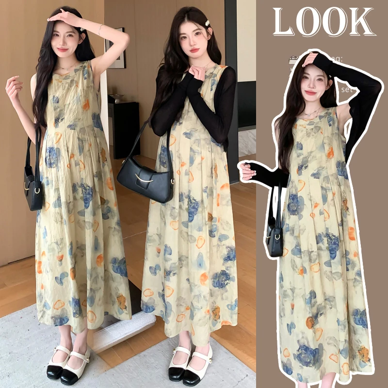 【安安】孕妇装背心裙碎花夏季网红洋气时尚韩版孕妇连衣裙宽松气质