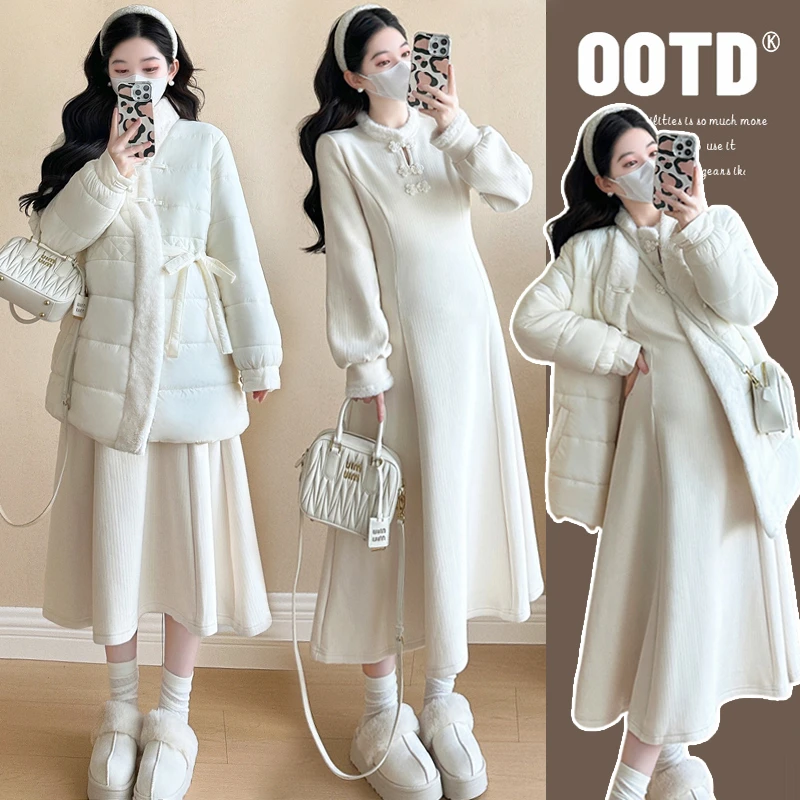 【安安】孕妇装秋冬季国风棉服外套+裙子洋气孕妈装秋冬穿搭一整套