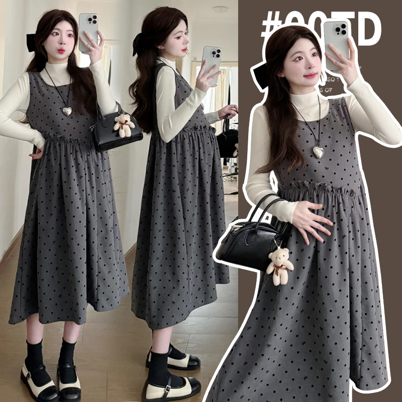 【安安】孕妇装秋冬季减龄背带裙+上衣时尚韩版洋气孕妇连衣裙秋装