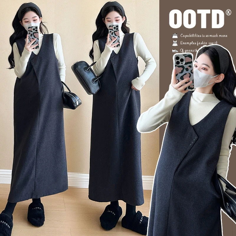 【安安】孕妇装秋冬季减龄背心裙+上衣时尚加厚孕妇连衣裙韩版冬装