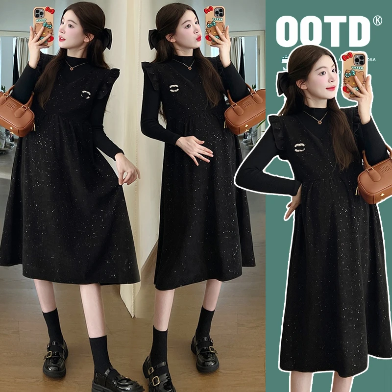 【安安】孕妇装春秋季减龄背心裙+上衣洋气孕妇连衣裙春秋装高级感