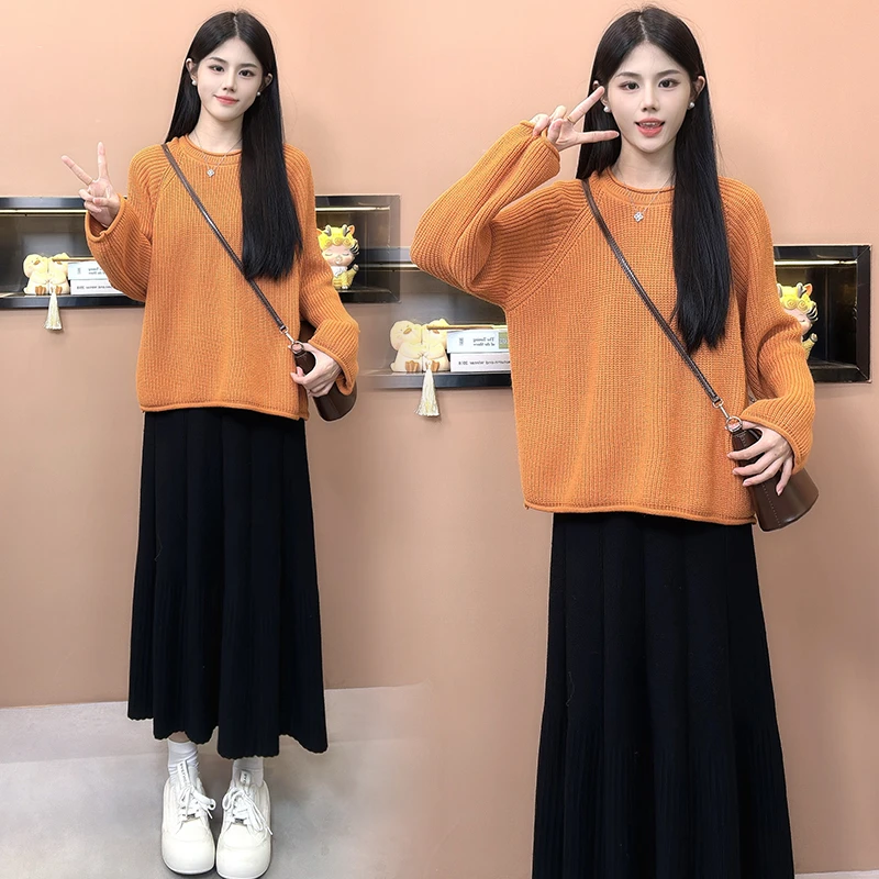 【安安】孕妇装秋冬季减龄上衣+半身裙时尚款韩版休闲孕妇毛衣冬装
