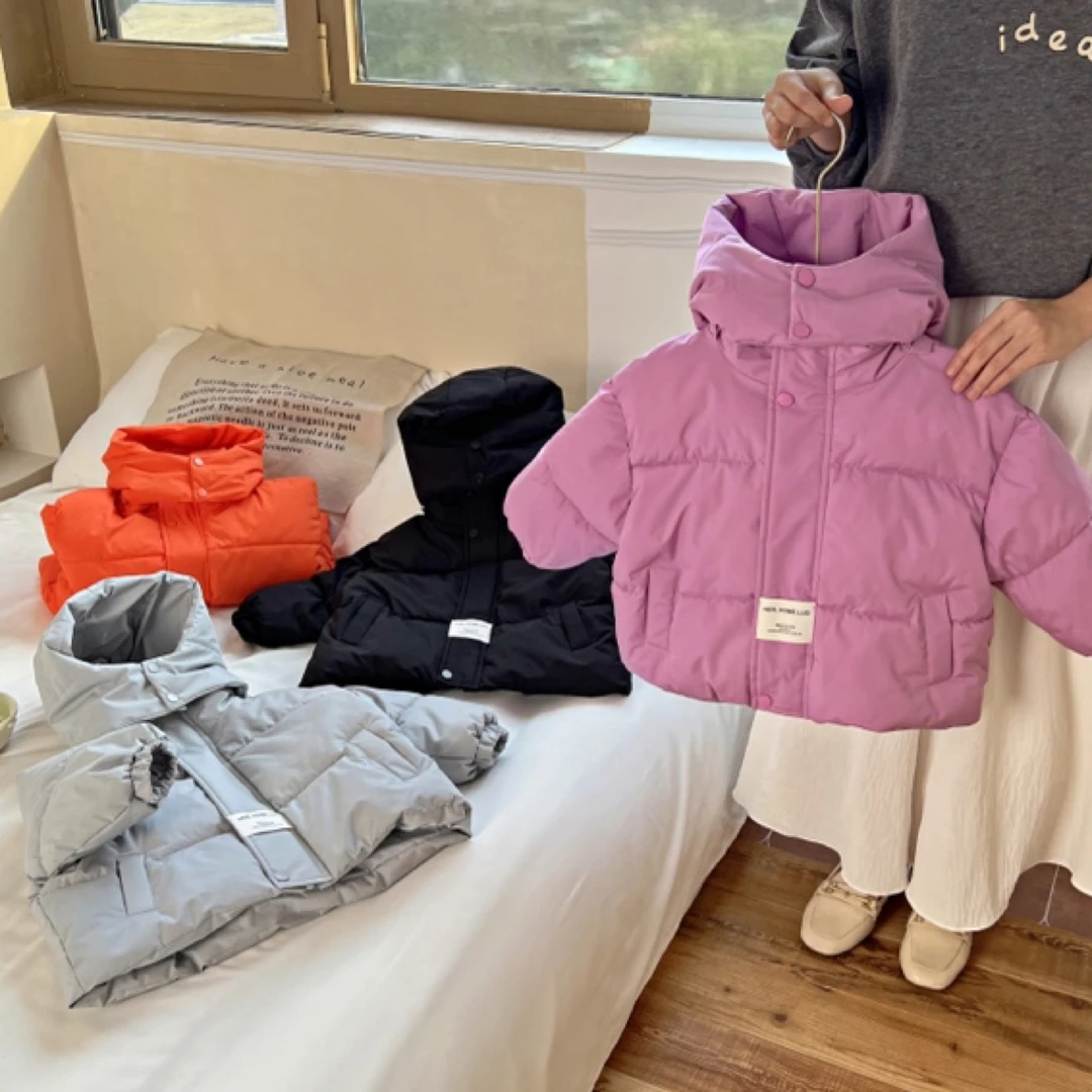 M205儿童冬季新款韩版脱帽款加厚棉服男女童冬季保暖外套棉衣