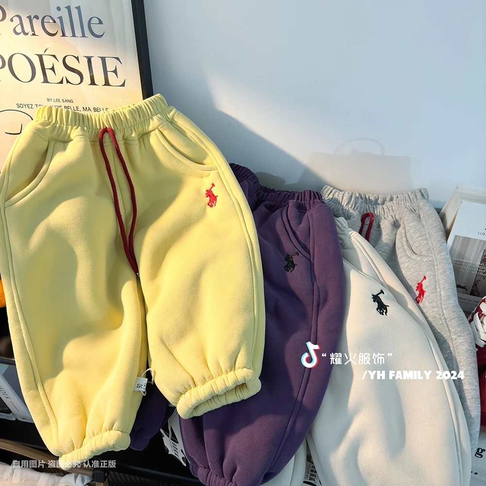 【粗针水洗棉】儿童冬季新款加绒加厚洋气时尚百搭男童女宝裤子