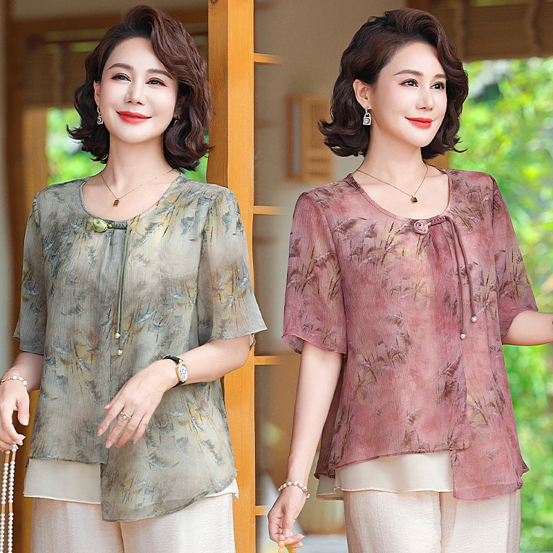 妈妈装夏装新款洋气小衫透气舒适妈妈短袖时尚减龄气质上衣显瘦