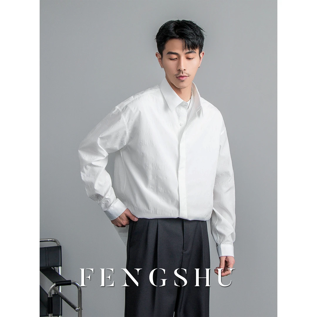 【福利款】 新款长袖衬衫男字母设计感休闲宽松黑色潮流衬衣外套