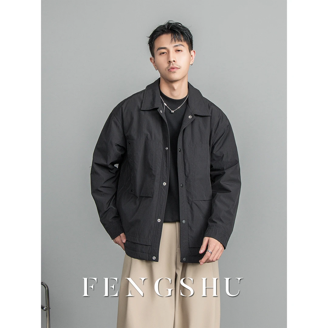 FENGSHU 基础款夹棉夹克外套男秋冬季2024新款保暖休闲翻领上衣潮