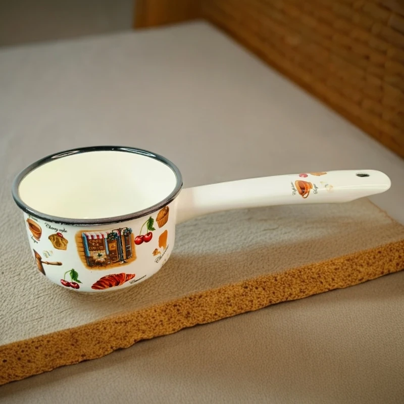新疆包邮 美式勺子 加厚搪瓷水瓢家用厨房小奶锅杯 可爱 长柄