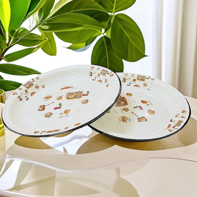 新疆包邮 30cm美式盘子 搪瓷大容量 复古 家用 好用 厨房用品