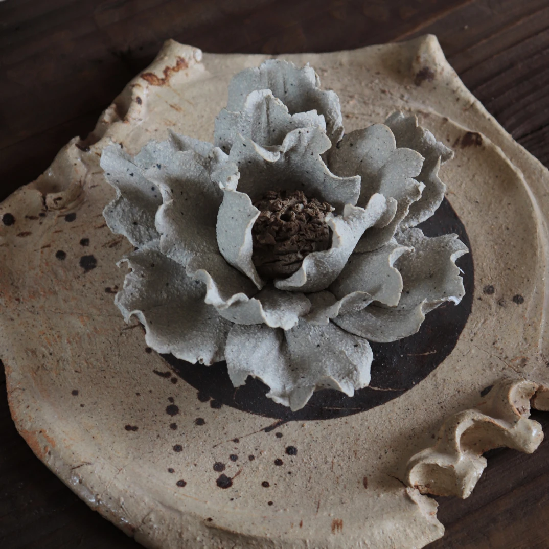 【如壹茶器】手捏陶瓷花香插摆件中式匣钵泥-白陶泥纯手工超薄胎