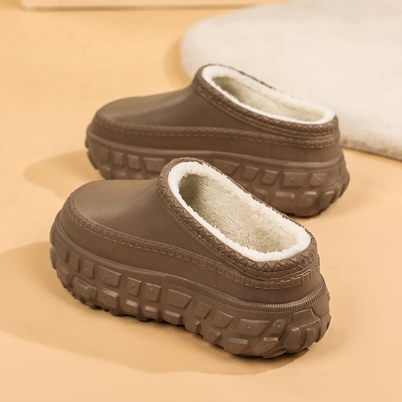 轮胎底百搭增高厚底棉拖鞋秋冬新款情侣加绒耐脏防滑防水毛毛鞋男