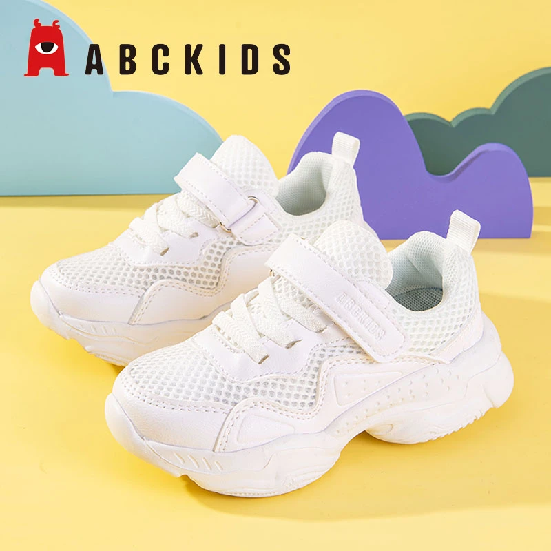 ABCKIDS童鞋男童鞋网面透气名牌白色春季女孩中童大童表演小白鞋