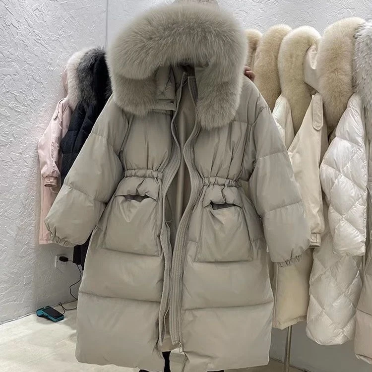 反季羽绒服女中长款韩版大毛领加厚宽松收腰过膝冬清仓东大门外套
