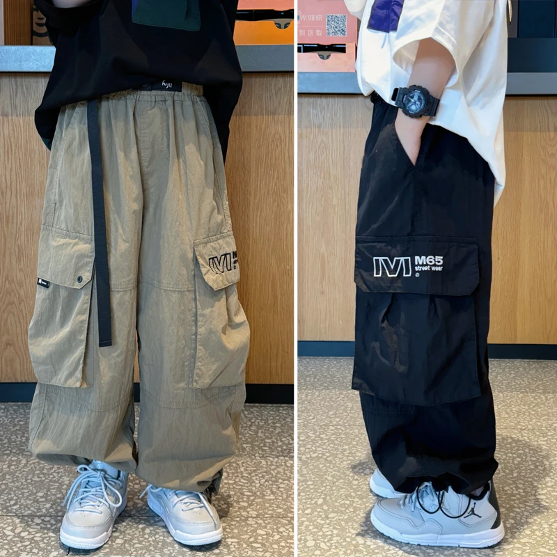 凯文家童装2024夏季新品男童中大童潮酷大口袋工装裤休闲裤九分裤