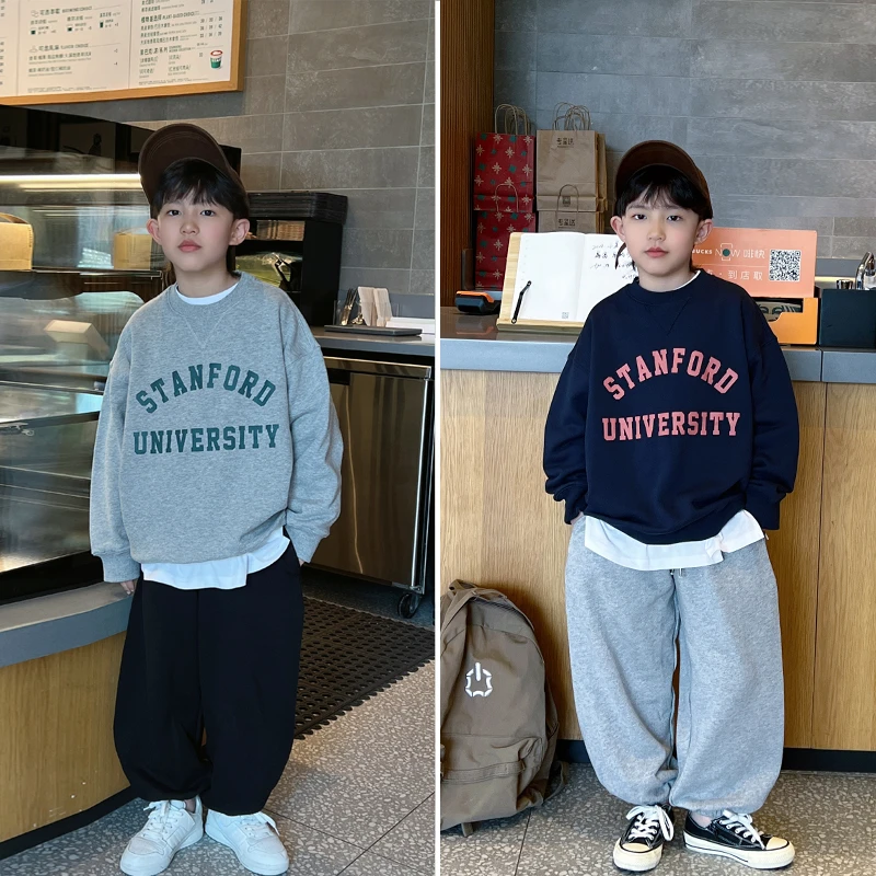 凯文家童装2024春季新品男童中大童韩系休闲圆领字母印花儿童卫衣