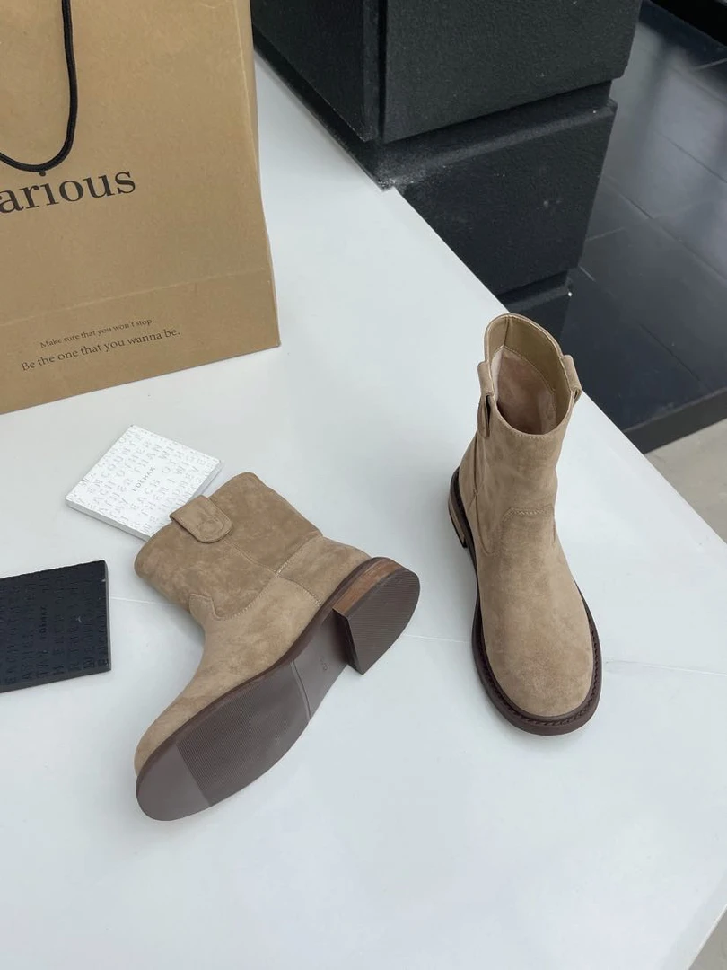 5200-2新款秋季低帮圆头低跟沙漠复古磨砂韩版休闲洋气小短靴L1
