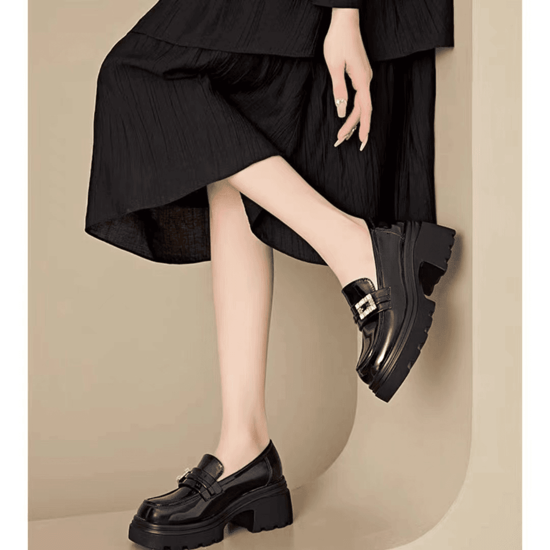 1206英伦风复古百搭单鞋新款春季轻奢厚底增高小皮鞋高级乐福鞋H2