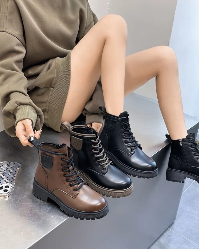 802-2粗跟马丁靴女秋冬新款系带英伦风学生短筒厚底女靴圆头短A11
