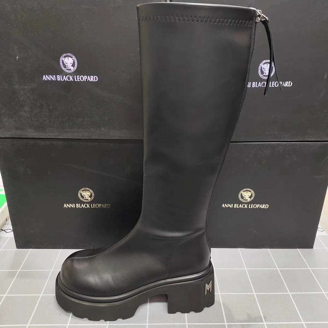 032-41微弹力厚底增高高筒瘦瘦靴女秋新款显瘦长筒靴不过膝长靴F4