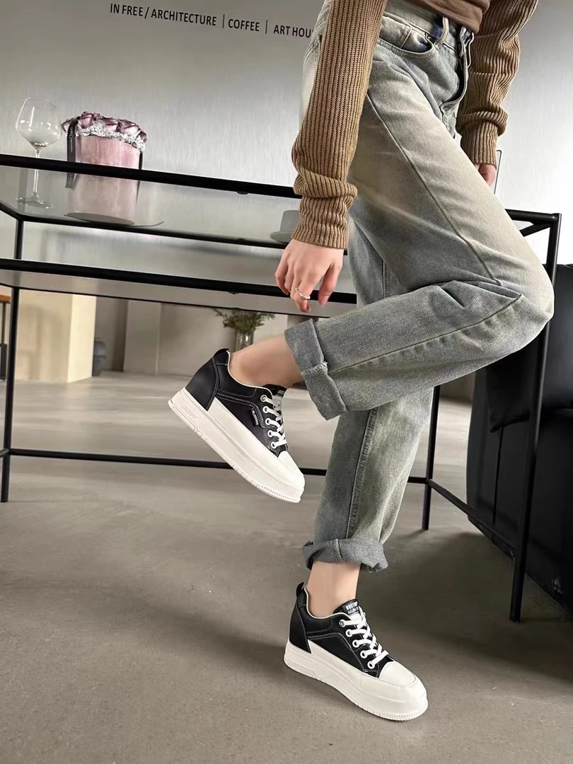 609-1恋典春秋女鞋松糕学生鞋内增白鞋真皮运动休闲鞋厚底板鞋A10