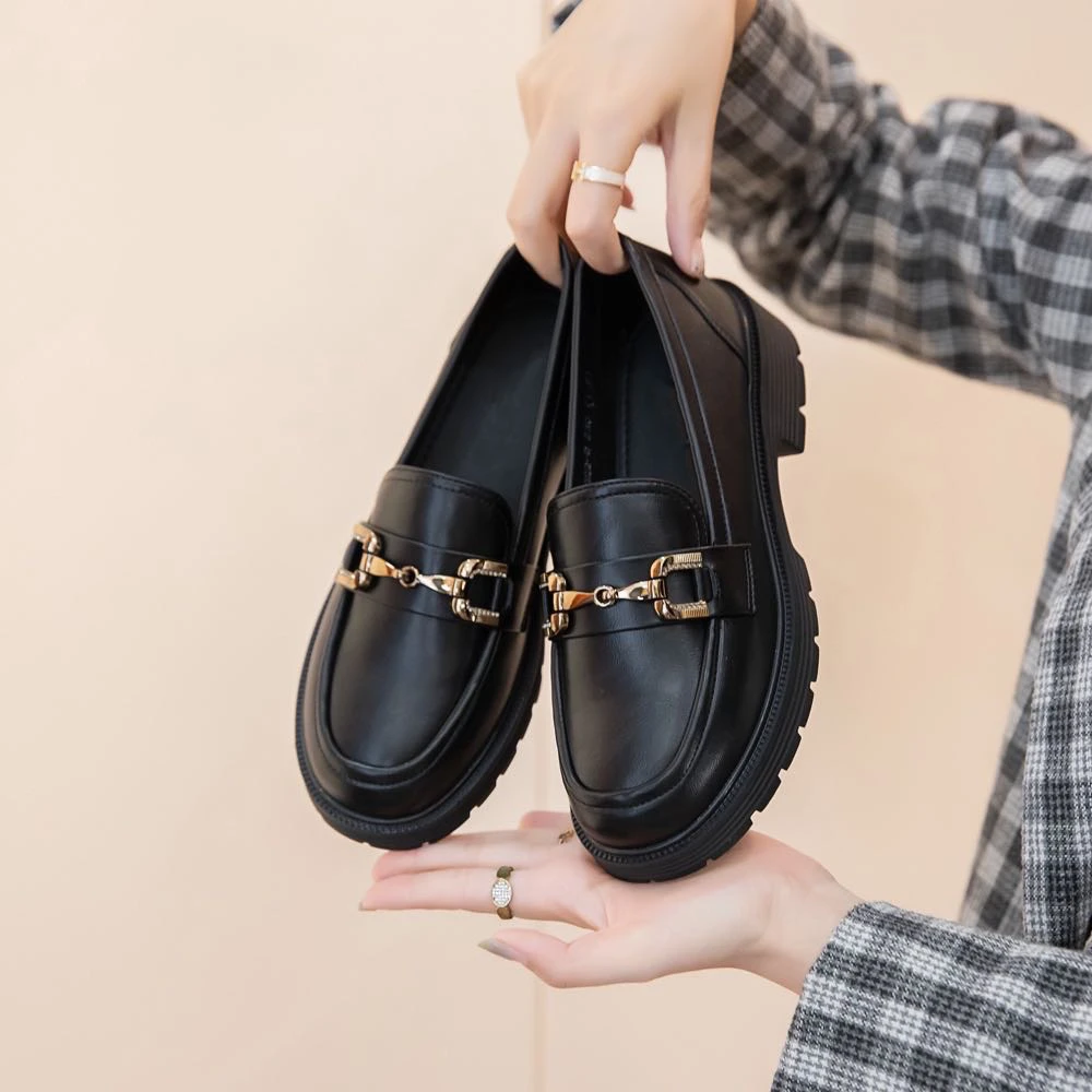 8751厚底乐福鞋春夏新款小皮鞋英伦爆款黑色舒适软底一脚蹬单鞋A9