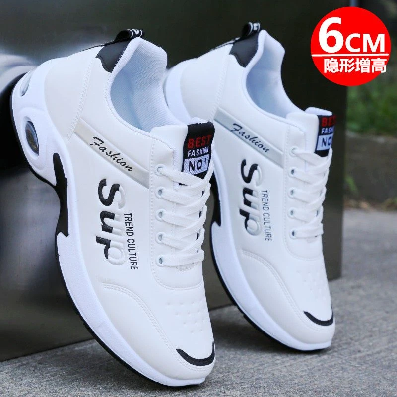 李宁贵人运动鞋男内增高6CM秋冬季潮鞋男士加绒保暖棉鞋白色皮面