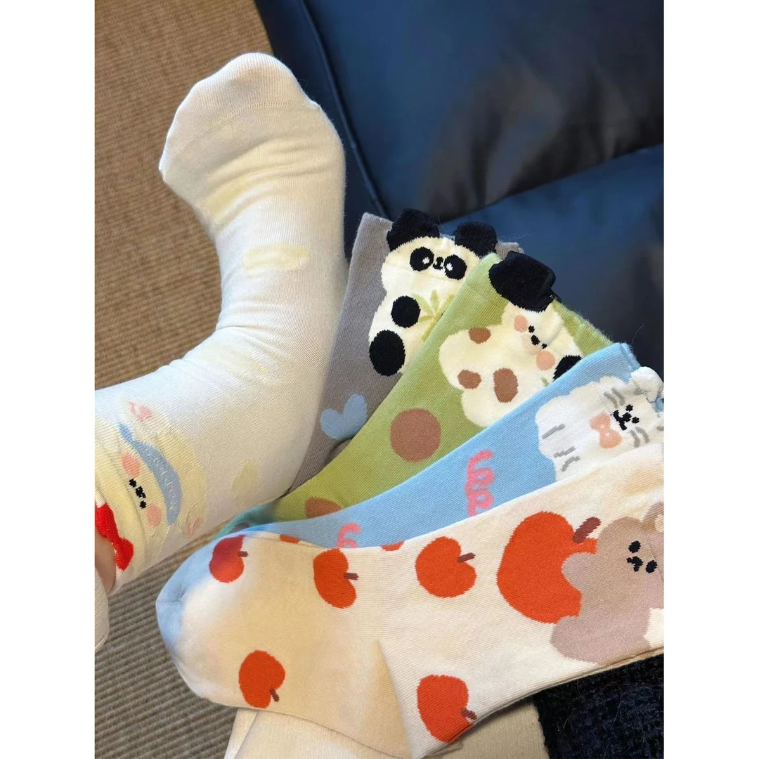 立体卡通动物袜子女春夏日系可爱熊猫小狗学院风ins潮百搭中筒袜